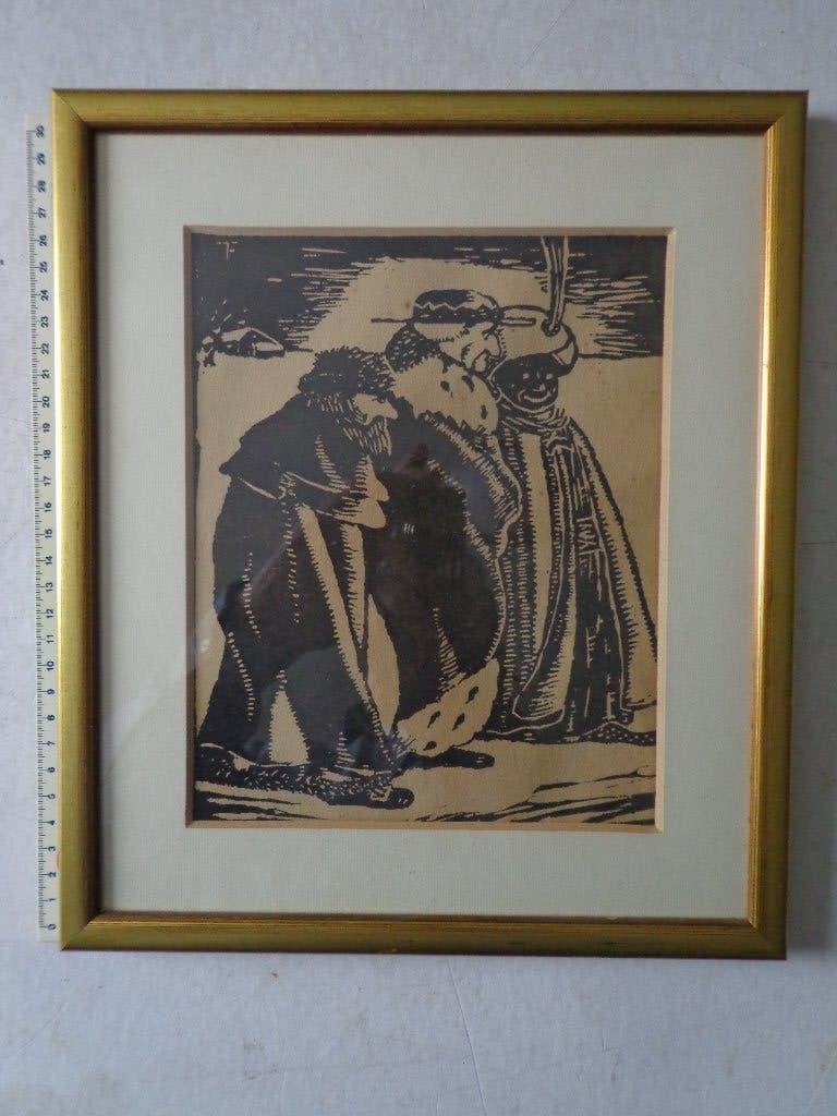 houtsnede van Felix Timmermans "De drie koningen", Antiquités & Art, Art | Eaux-fortes & Gravures, Enlèvement ou Envoi, 1950 - 1999