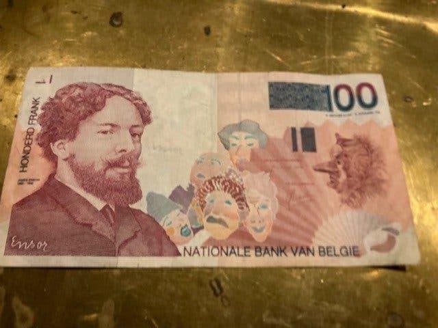 BANKBRIEFJE BILJET 100 BELGISCHE FRANK JAMES ENSOR  GREGOIRE, Postzegels en Munten, Bankbiljetten | België, Ophalen of Verzenden