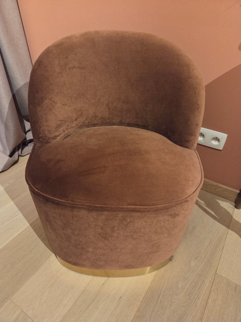 Vintage fauteuil van terracotta fluweel, Ophalen, Gebruikt, Minder dan 75 cm, Vintage