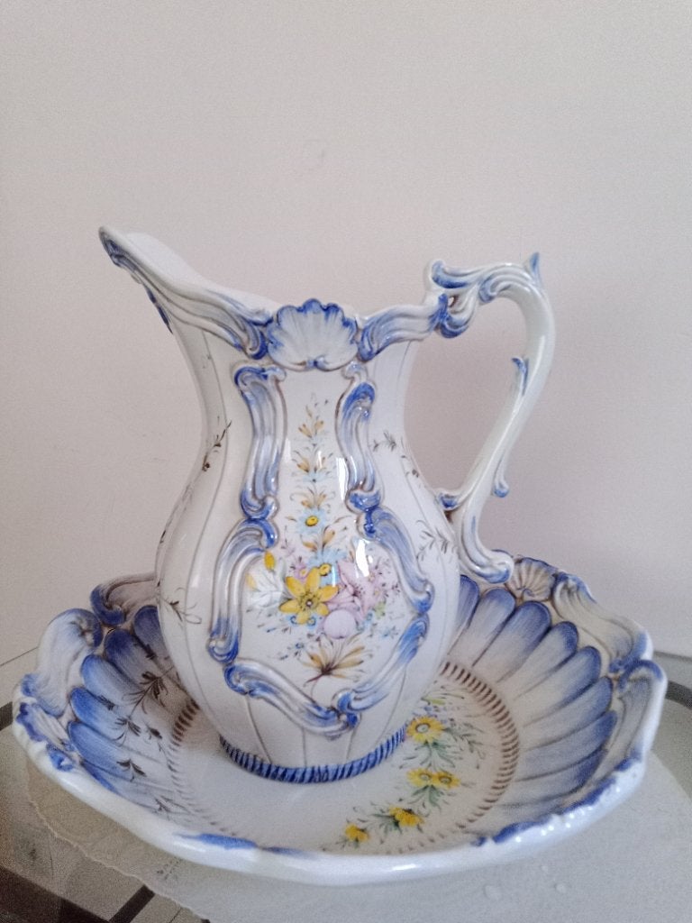 Vase Vintage et sa Coupe V. Bassano Italie Peint Main 60'70', Antiquités & Art, Enlèvement