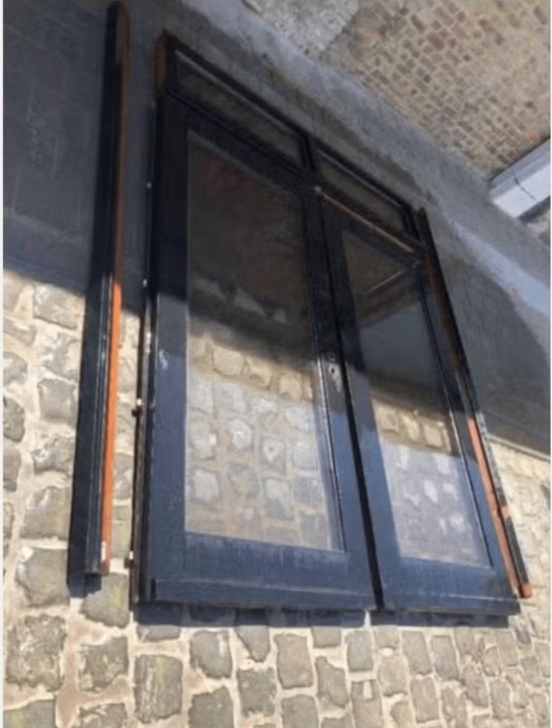 Dubbele deur meranti met bovenlicht., Ophalen, Gebruikt, Glas