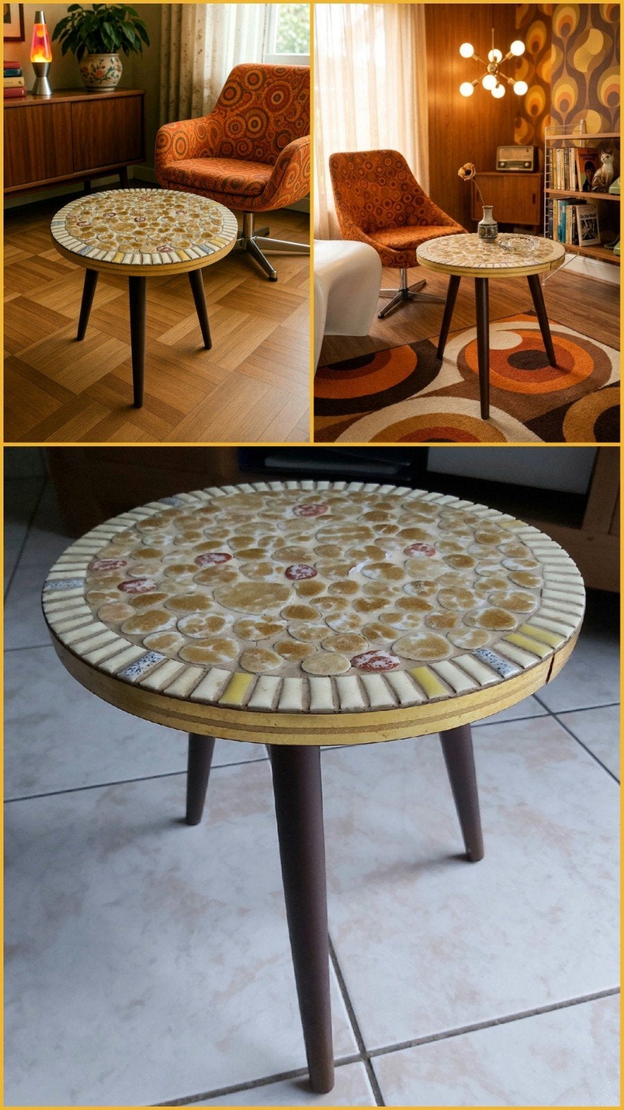 Table d’appoint vintage mosaïque céramique, Maison & Meubles, Enlèvement ou Envoi, Bois