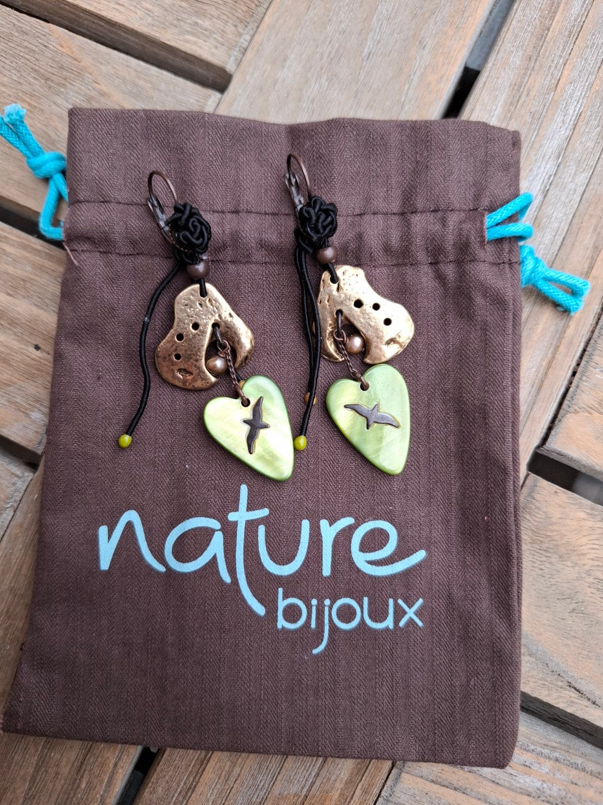 Oorbellen Nature bijoux, Neuf, Autres matériaux, Pendantes, Vert