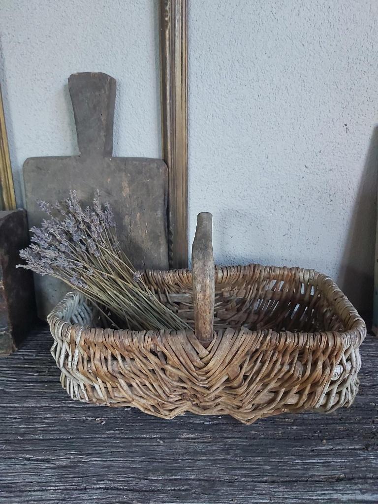 Mooie oude rieten oogstmand / mand in leuk formaat, Antiek en Kunst, Ophalen of Verzenden