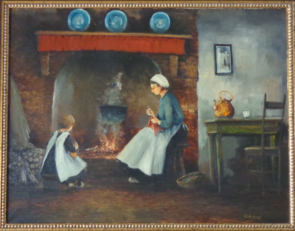 F. L. CORSIUS / INTERIEURSCENE / OLIEVERF / 93x113cm / KADER, Ophalen, Doek, Portret of Personen, Expressionistisch