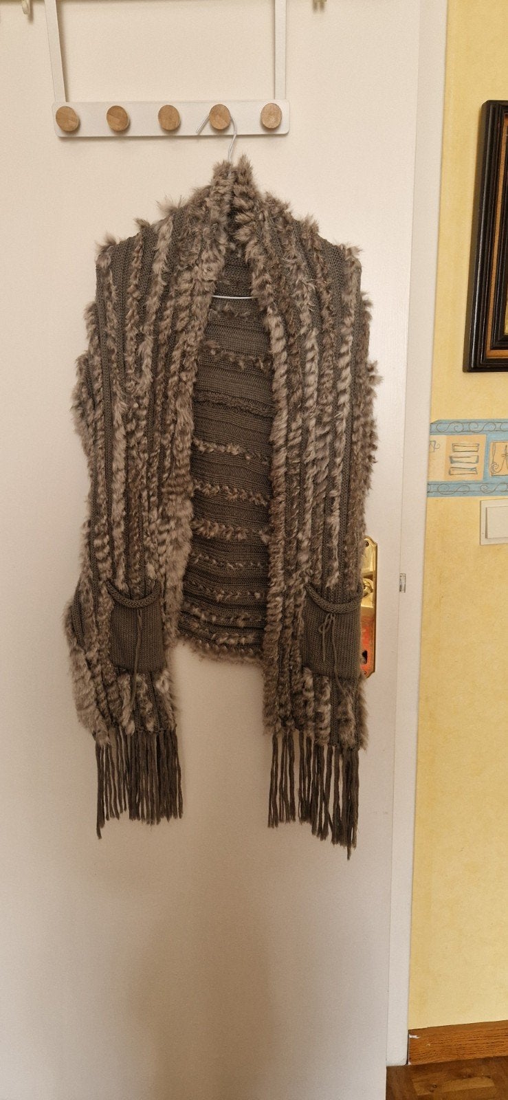 Echt Konijnenbont Gilet / Poncho met Franjes - Zacht Grijs, Kleding | Dames, Verzenden, Zo goed als nieuw, Grijs