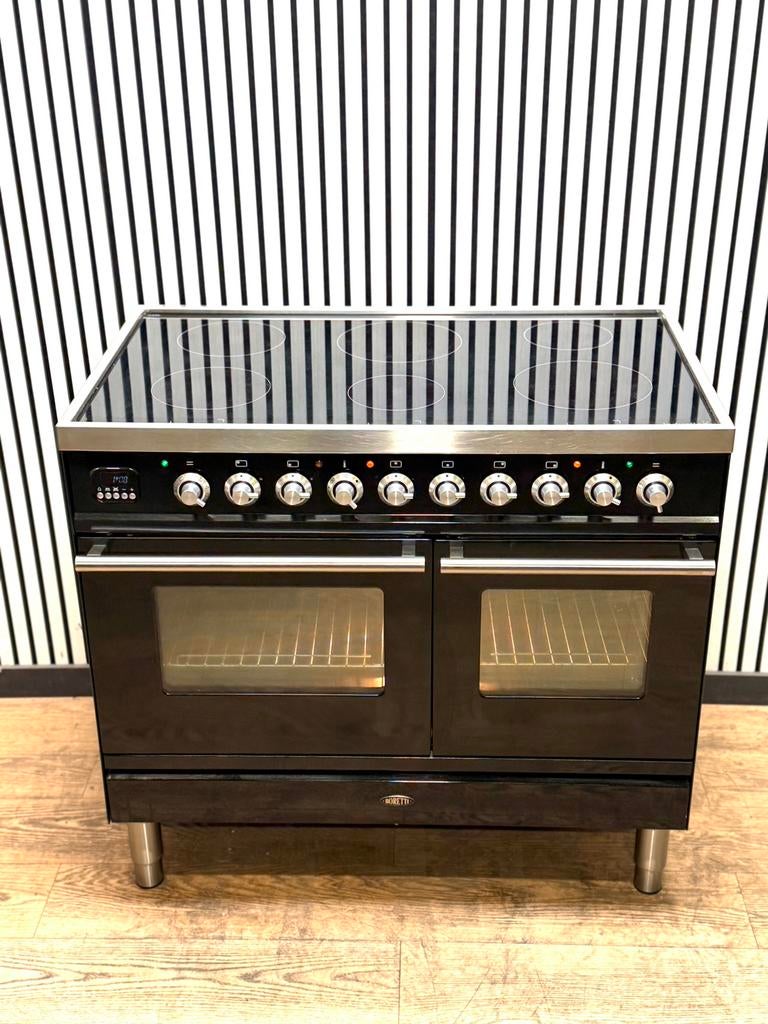 Luxe Boretti Fornuis INDUCTIE Zwart hoogglans 6 zones 100 cm, Hete lucht, 60 cm of meer, Refurbished, Ophalen of Verzenden