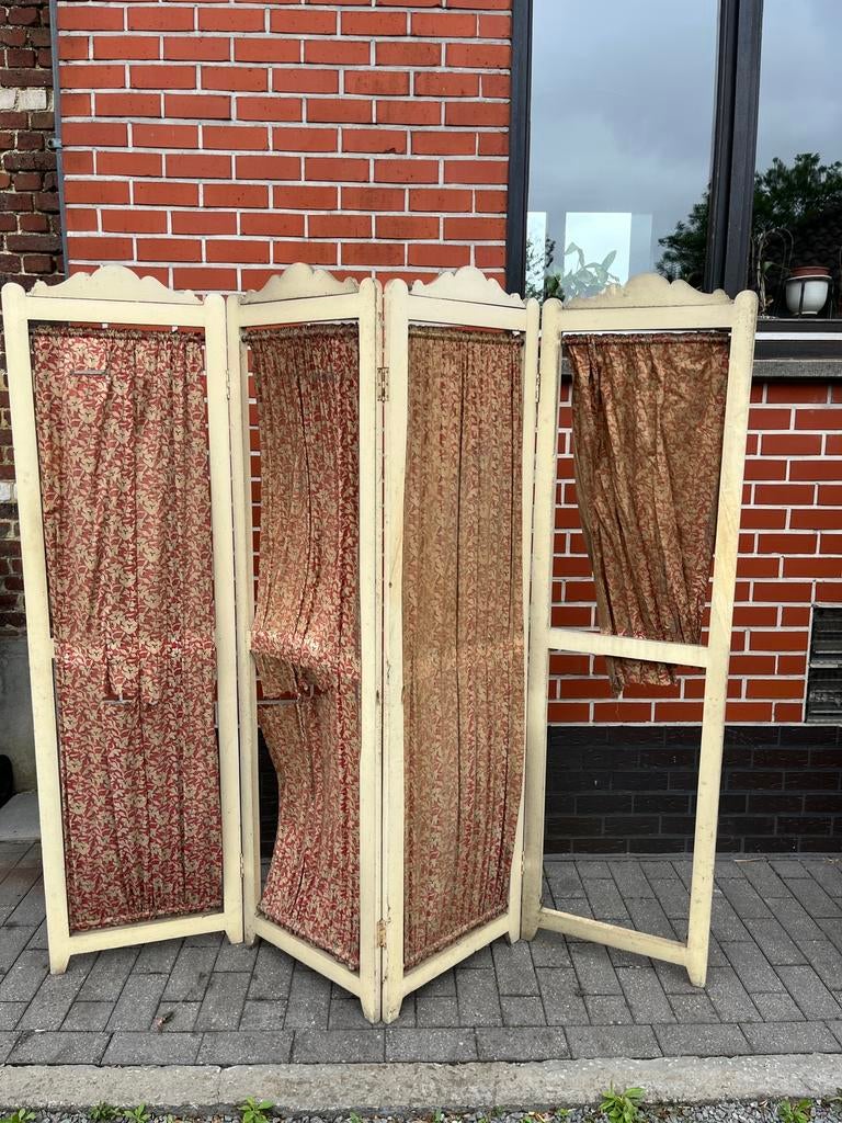 2 vintage kamerschermen / paravents met stof, Ophalen, Zo goed als nieuw