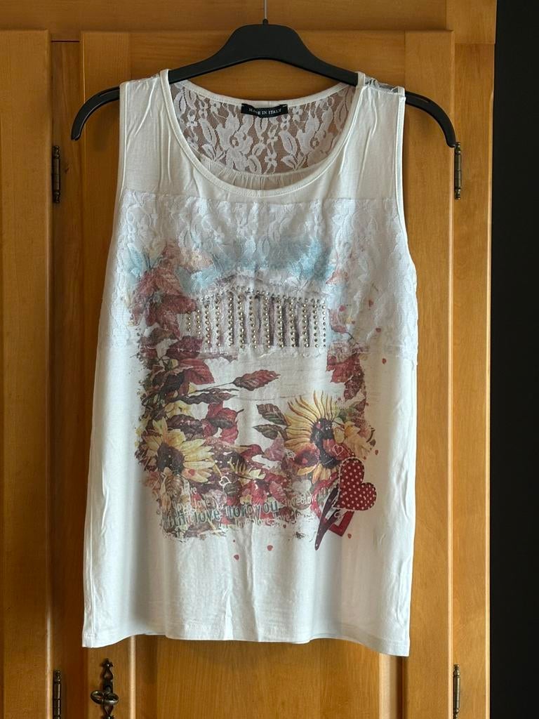Witte top Made in Italy (M)., Maat 38/40 (M), Wit, Ophalen of Verzenden, Zonder mouw