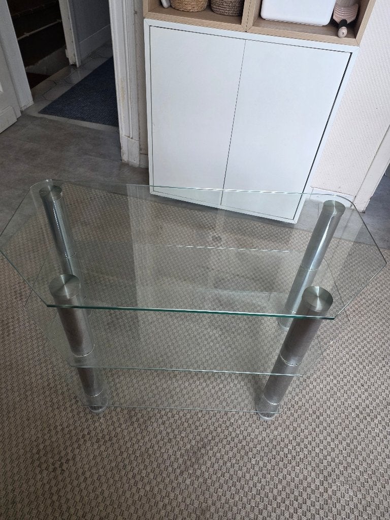 Meuble télé, 25 à 50 cm, Comme neuf, Verre, Enlèvement