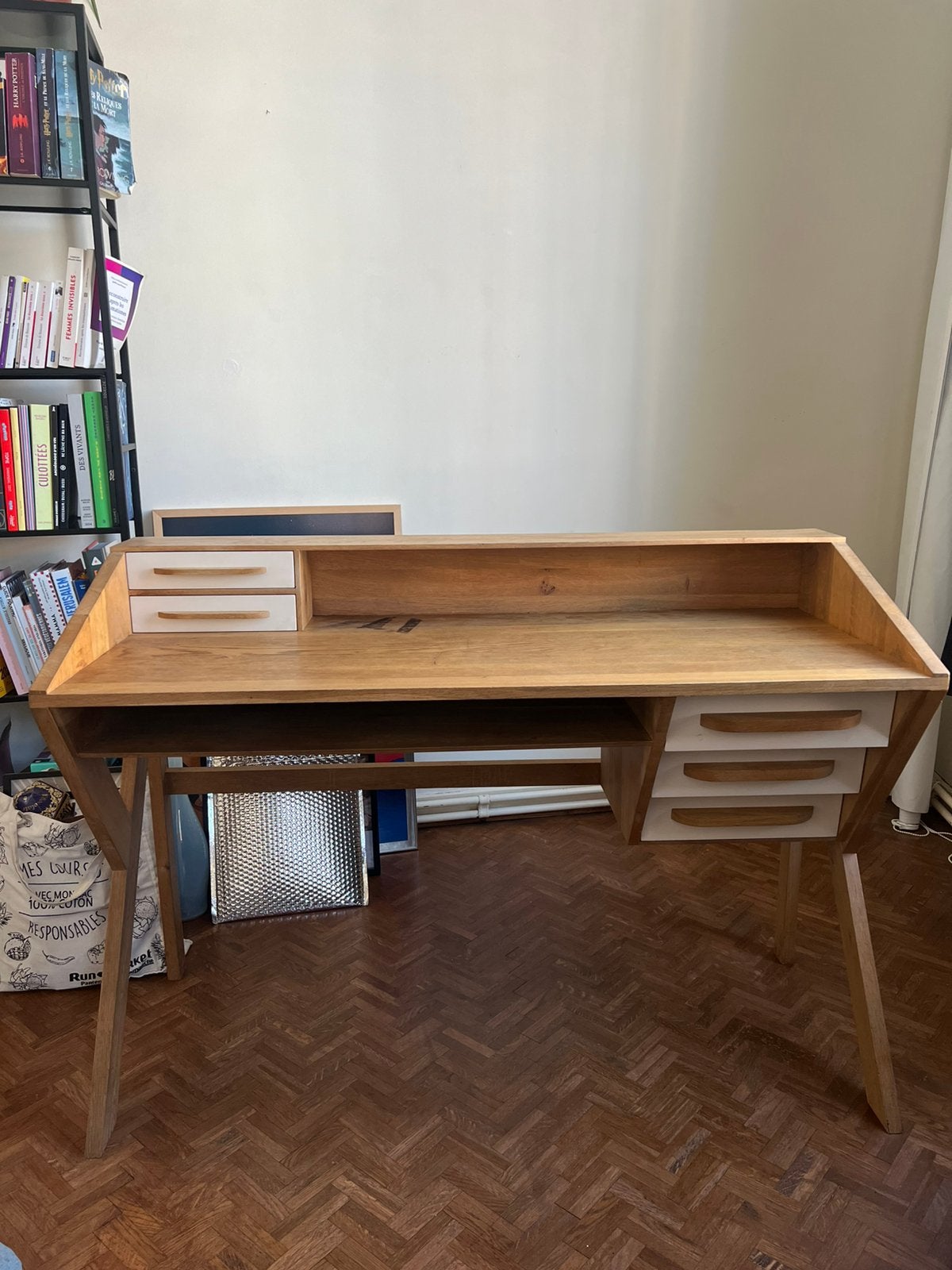 Bureau Ethnicraft Origami Blanc, 135 cm, Utilisé, Avec tiroirs, Bois