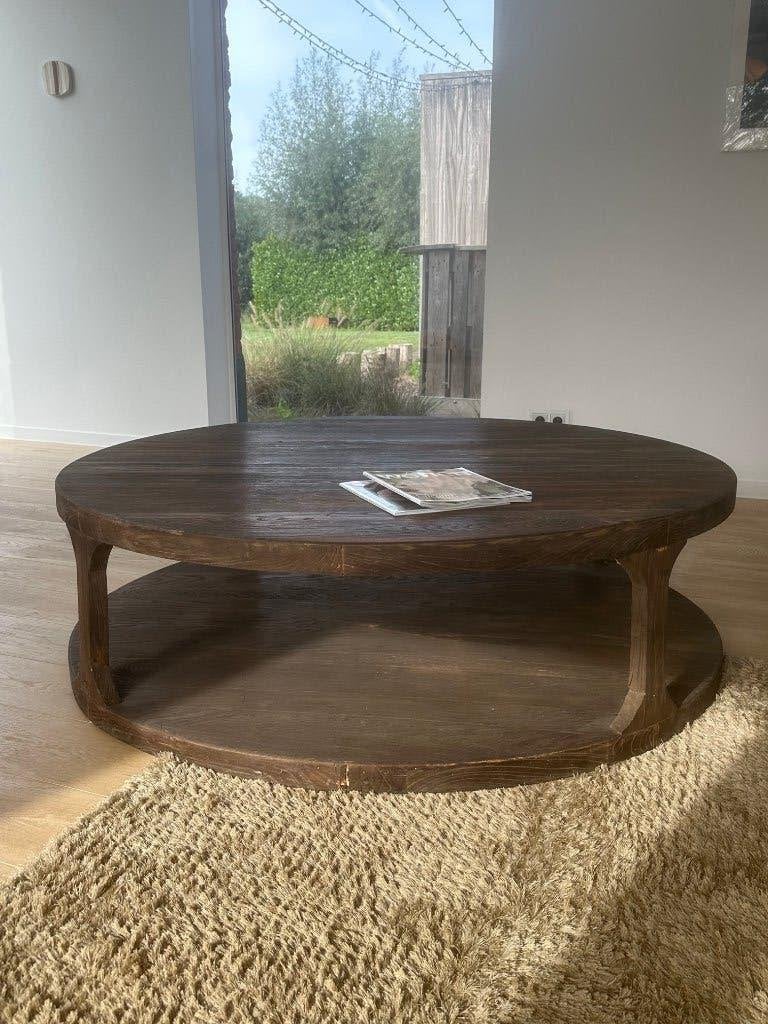 Grote ronde houten salontafel, 140cm diameter, Huis en Inrichting, Ophalen, Gebruikt, Rond, 5 – 50