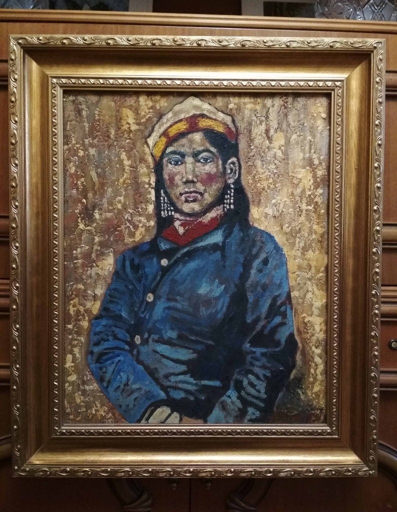 Portret van een jong meisje uit het Oosten, Antiek en Kunst, Gesigneerd, Verzenden, Olieverf, Portret