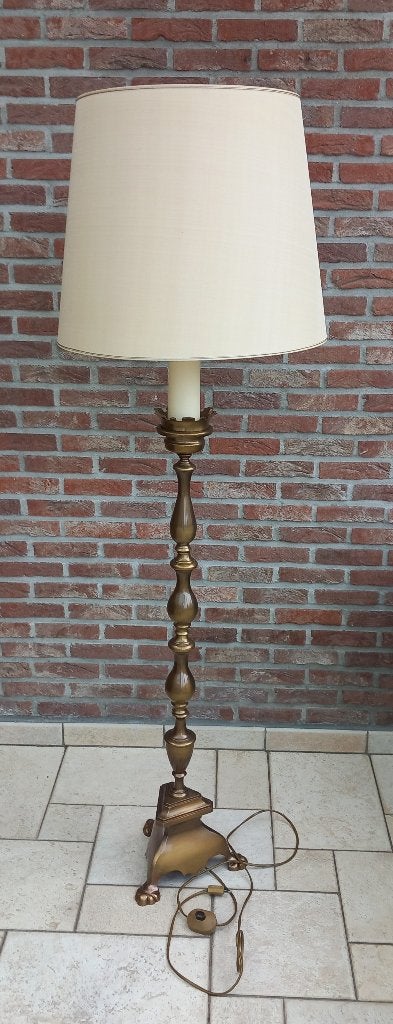 Vloerlamp lampadaire in brons met lampekap, Huis en Inrichting, Ophalen, Gebruikt, E27 (groot), Metaal