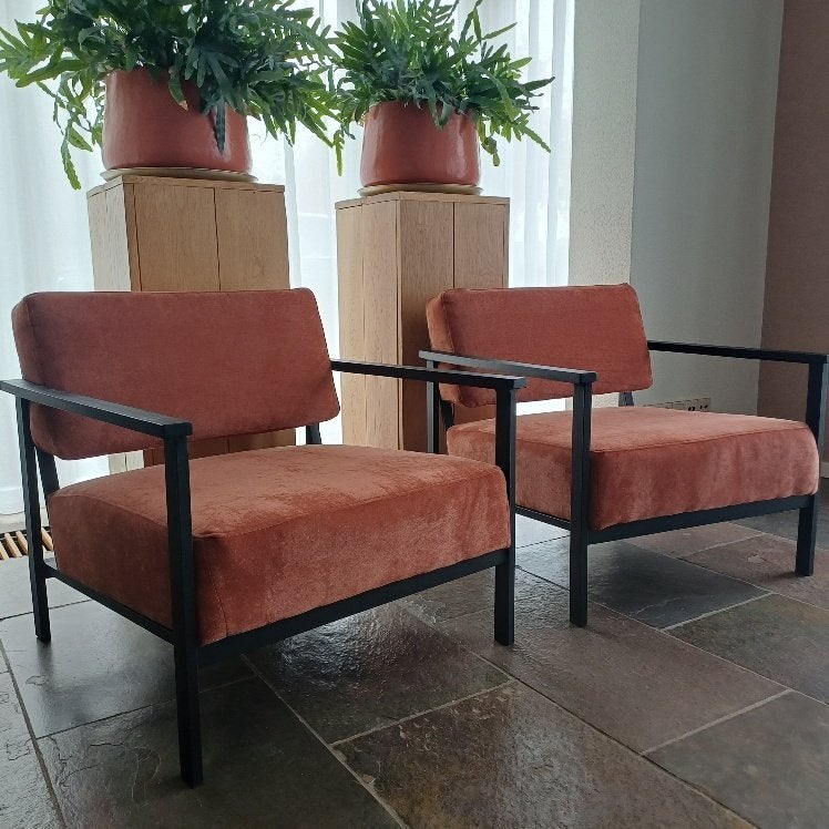 2 design lounge fauteuils, Ophalen, Hout, Nieuw, 75 tot 100 cm