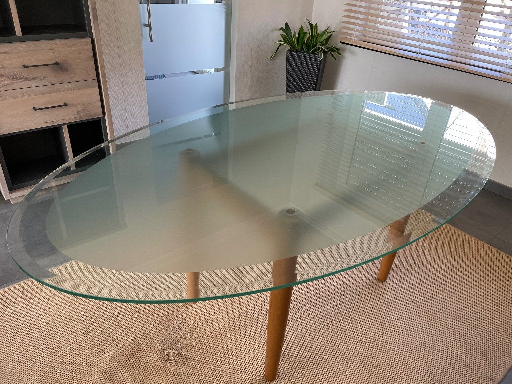 Glazen tafel, Huis en Inrichting, Ophalen, 100 tot 150 cm, Vijf personen of meer, 150 tot 200 cm