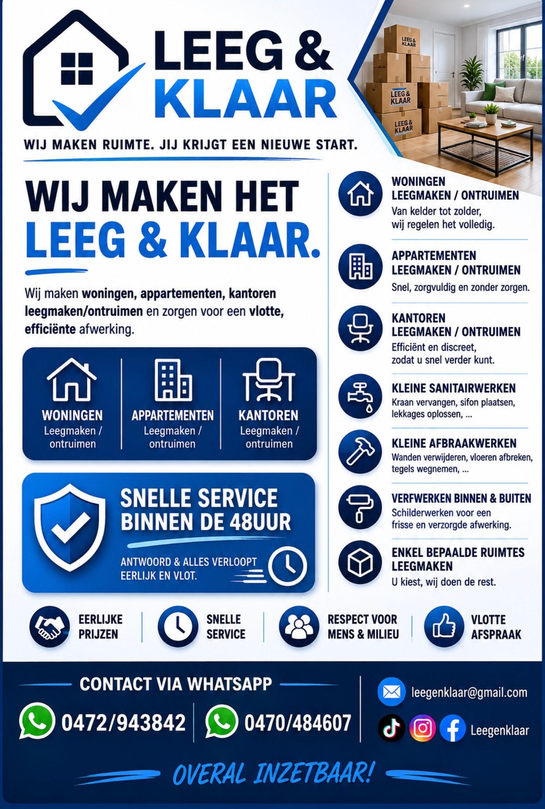 leeg maken van woningen,appartementen…, Immo, Huizen en Appartementen te koop