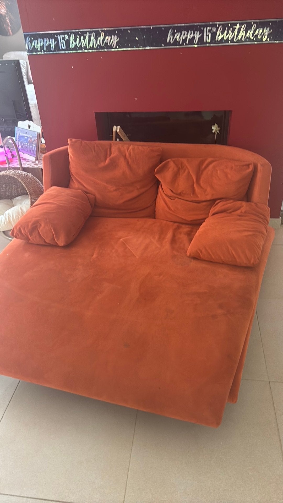 Comfortabele Rolf Benz loungebank (130 cm x 155 cm) – Oranje, Enlèvement, Utilisé, Deux personnes