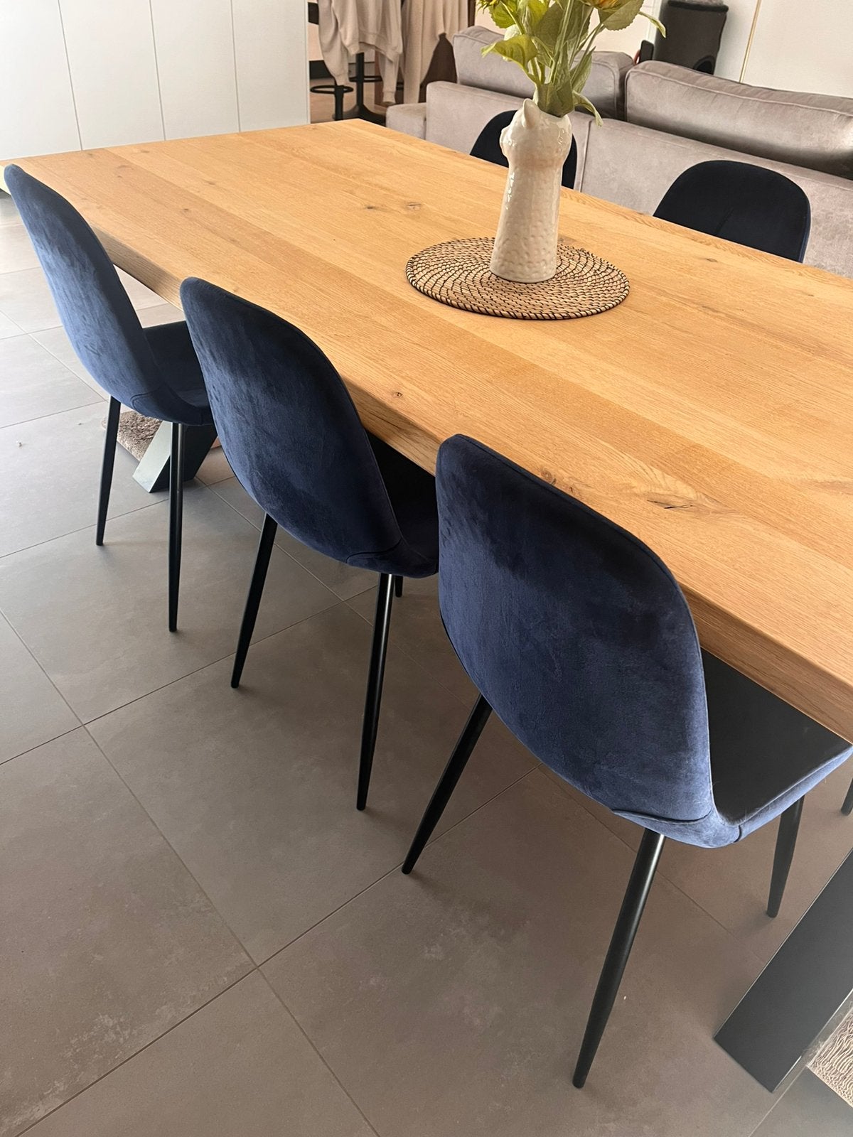 6 eetkamerstoelen donkerblauw, Huis en Inrichting, Ophalen, Blauw, Zo goed als nieuw, Stof