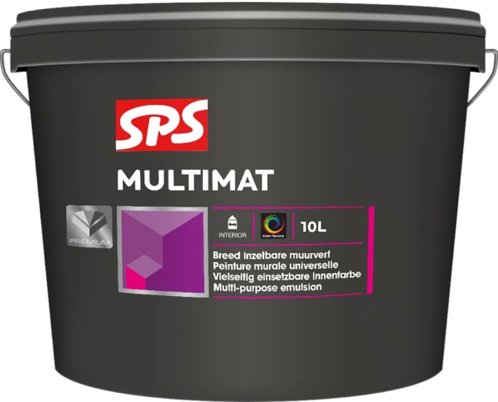 2 X SPS Multimat Muurverf - RAL 9010 - 10L, Doe-het-zelf en Bouw, Verf, Beits en Lak, Ophalen, Wit, Nieuw, Verf