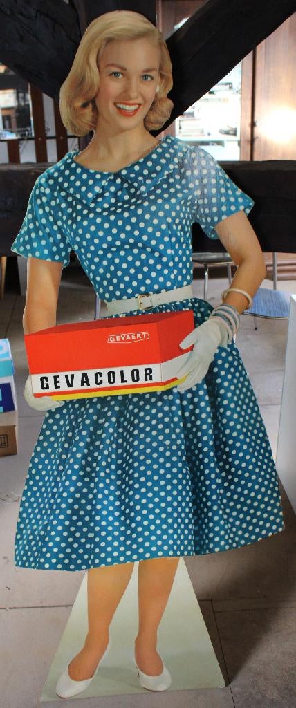 Levensecht Agfa-Gevaert reklamebord GEVACOLOR uit 1959., Ophalen, Gebruikt, Reclamebord