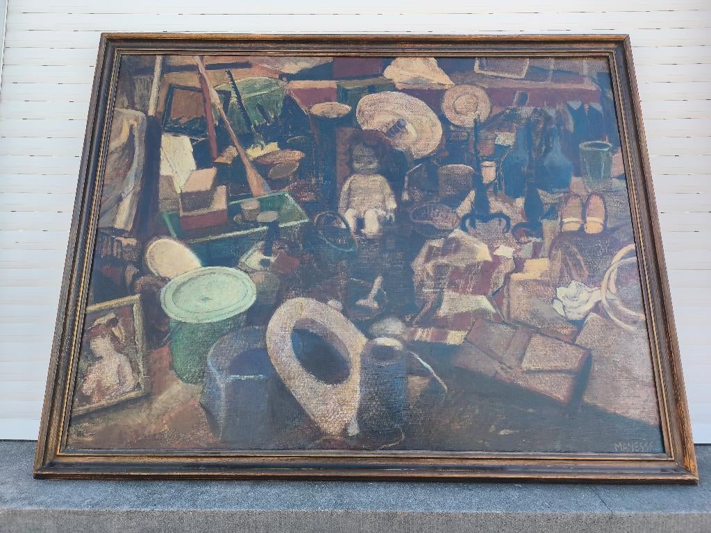 Huile sur toile la brocante signe Dominique manesse, Enlèvement