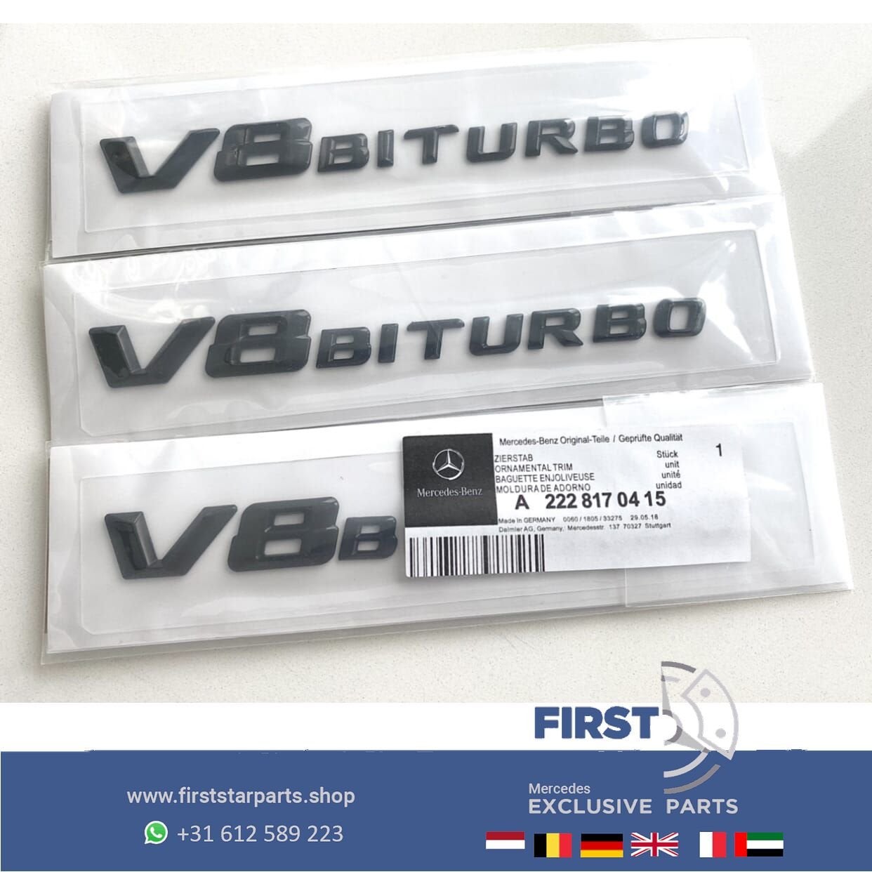 V8 BI TURBO LOGO SET ZWART C63 E63 G63 GLC63 GLE63 GT63 GT63, Utilisé, -, Avant, -