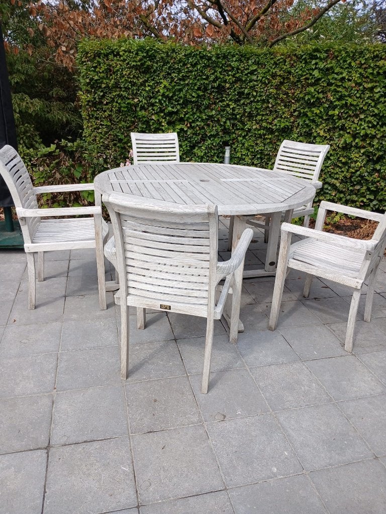 Tuinmeubelen tafel + 5 stoelen, Jardin & Terrasse, Ensembles de jardin, Salons de jardin, Utilisé, Table à dinner, 5 places