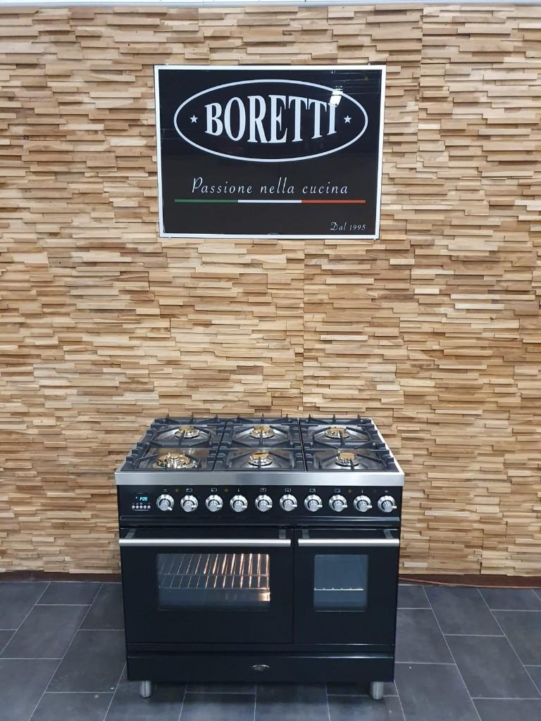 🔥Luxe Boretti Fornuis 90cm hoogglans zwart rvs GASOVEN, Electroménager, Cuisinières, Gaz, Classe énergétique A ou plus économe