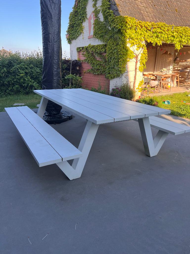 Design picknicktafel, Tuin en Terras, Picknicktafels, Ophalen, Zo goed als nieuw, Rechthoekig, Aluminium