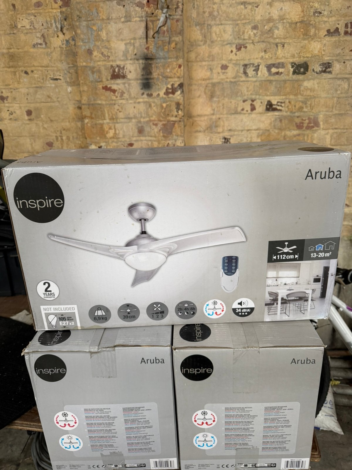 Ventilateur plafond NEUF 2XE27 silencieux, Aruba, 112cm gris, Ophalen of Verzenden