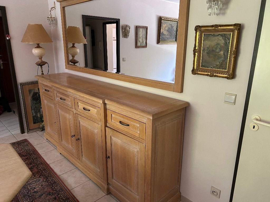 Dressoir met wandspiegel, Huis en Inrichting, Kasten | Buffetkasten, Ophalen, Gebruikt, 100 tot 150 cm, Eikenhout