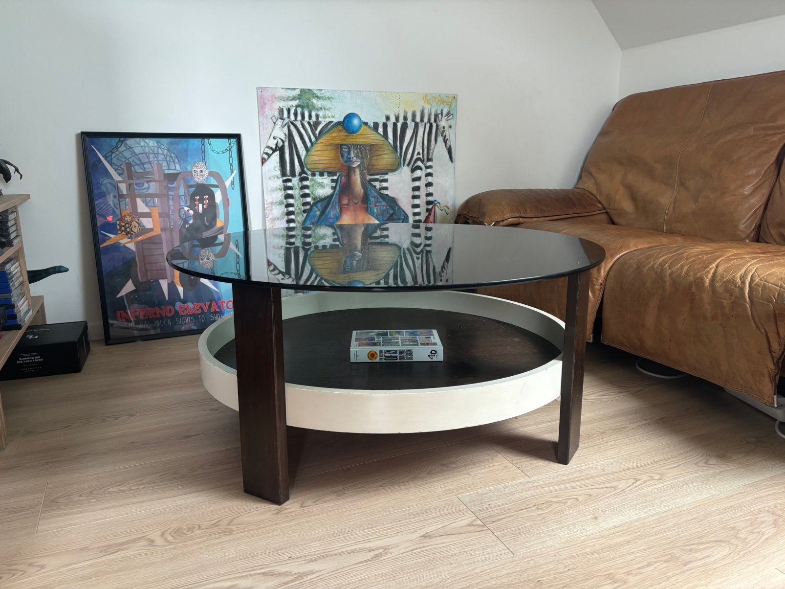 Vintage design salontafel, Ophalen, Rond, Glas, 5 – 50