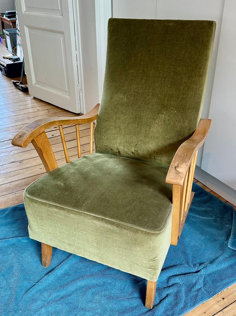 Fauteuil vintage Mid-Century/Structure bois/Années 50/60, Enlèvement, Vert, Bois, Vintage