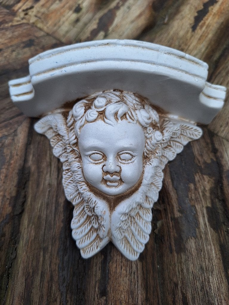 Console en pierre patinée avec ange, Autres styles, Décoration murale, Pierre ou céramique, Autres sujets