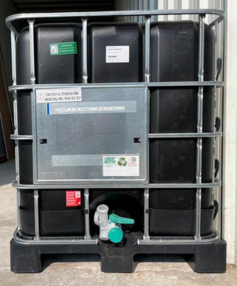 1000L zwarte IBC-tanktank als NIEUW gereviseerd., Tuin en Terras, Regentonnen, Ophalen of Verzenden, Zo goed als nieuw, Metaal