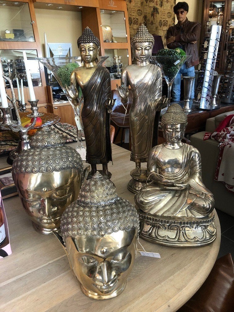 Mooie brons verzilverde BOEDDHA BEELDEN Buddha statue silver, Metaal, Nieuw, 37 cm, Ophalen of Verzenden