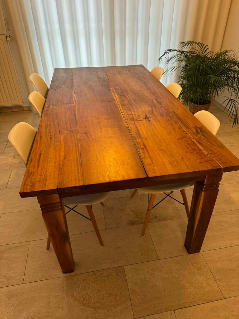 Zware grote eetkamertafel met zes stoelen., Enlèvement, Comme neuf