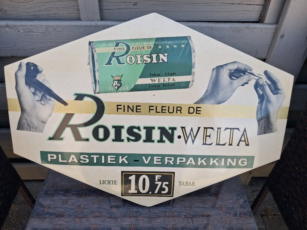 oud reclamebord  TABAK ROISIN  WELTA..jaren 1950, Verzamelen, Ophalen of Verzenden, Zo goed als nieuw, Reclamebord