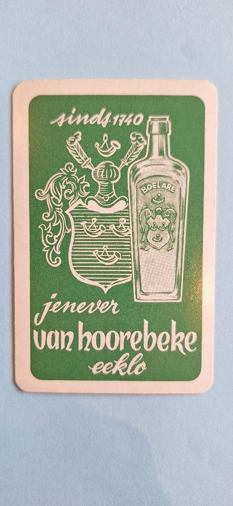 Speelkaart Eecloo_Jenever Van Hoorebeke_groen_klein_262, Verzamelen, Ophalen of Verzenden, Gebruikt, Speelkaart(en)