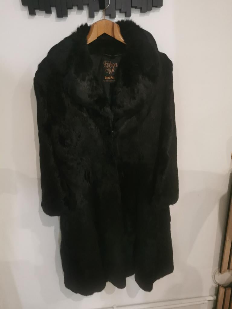 Manteau fourrure vison vintage long noir taille 48, Ophalen of Verzenden, Zwart