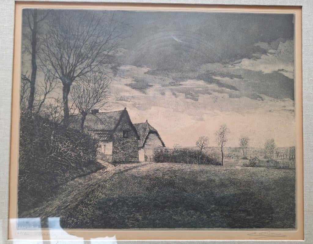 Ets emiel de cooman 1954 maartse buien, Antiek en Kunst, Ophalen of Verzenden, Ets