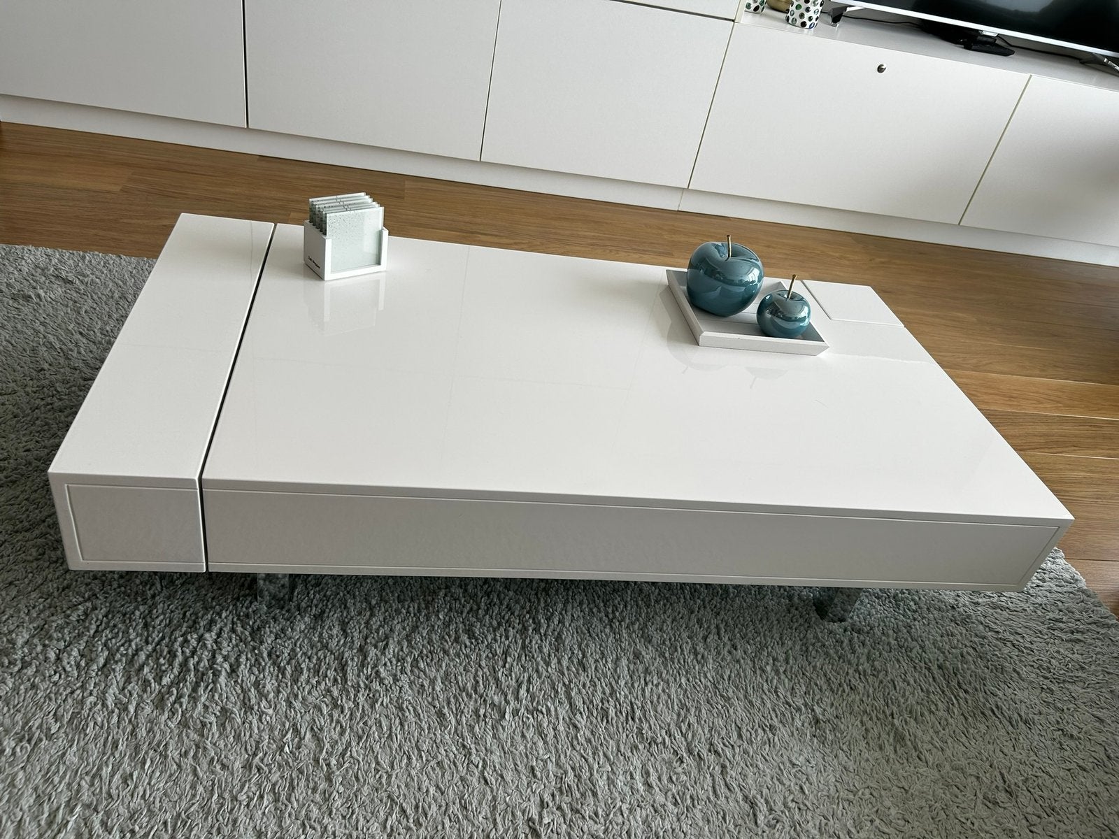 salontafel wit gelakt op 4 chrome pootjes (120x62x29), Ophalen, Gebruikt, 100 tot 150 cm, 50 tot 100 cm