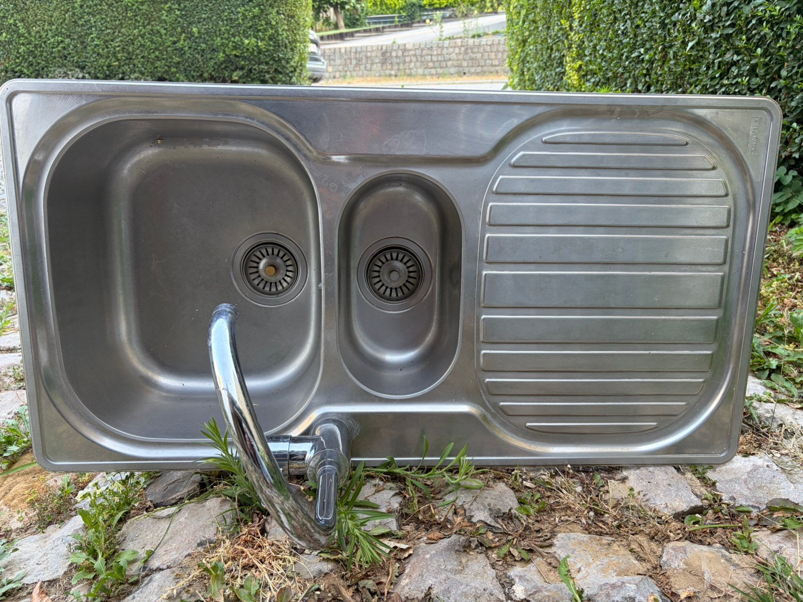 Evier Franke tout compris (robinet Grohe, tuyauterie,…), Maison & Meubles, Enlèvement, Utilisé, 50 à 100 cm, Moins de 100 cm