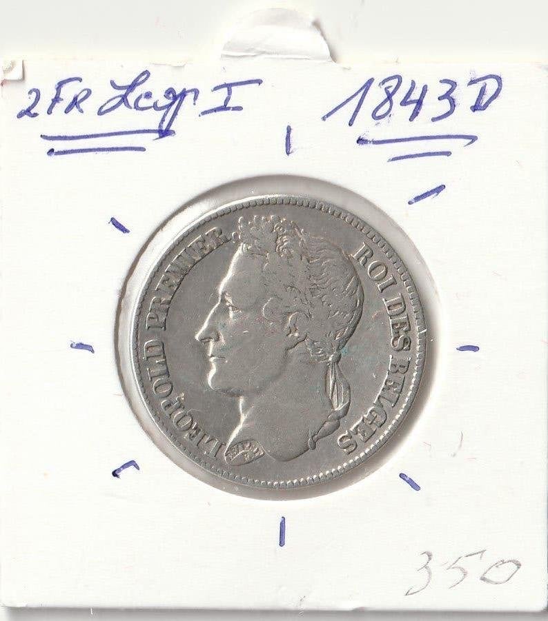 2 FR 1843 POS.D.LEOPOLD 1 GELAUWERD, Ophalen of Verzenden, Zilver