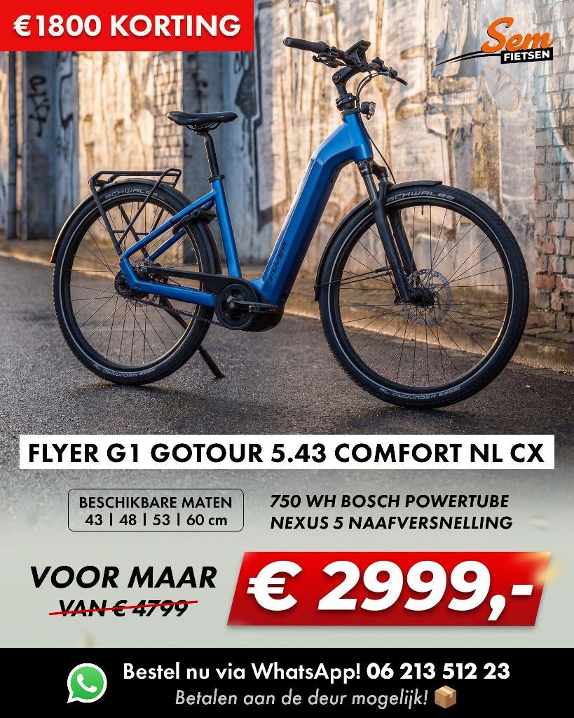Flyer G1 Gotour 5.43 Comfort NL CX - €1.800 KORTING - 750Wh, Neuf, Autres marques, 51 à 55 cm, Enlèvement ou Envoi