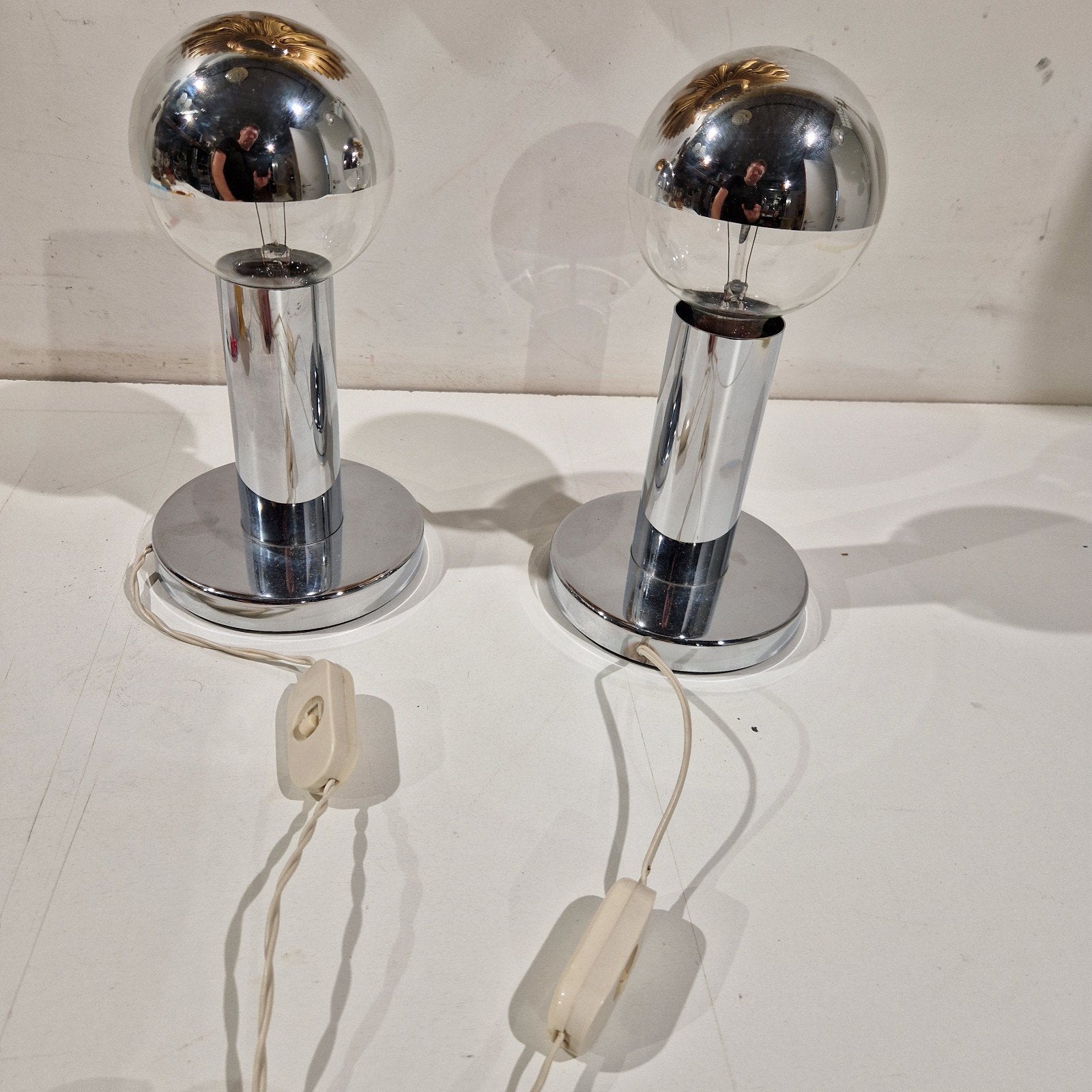 set 2 Targetti chroom spage age tafellampen , spiegel lamp, Antiek en Kunst, Ophalen of Verzenden