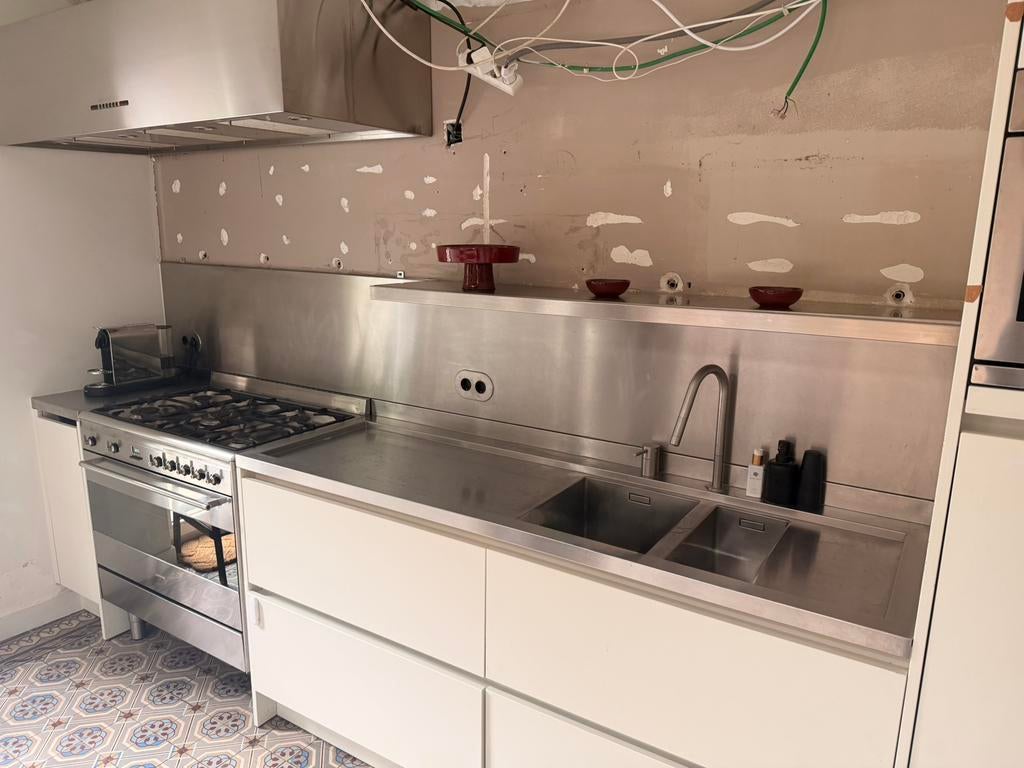 Inox keuken werkblad met spatwand, lavabo legger en kraan, Ophalen, Zo goed als nieuw