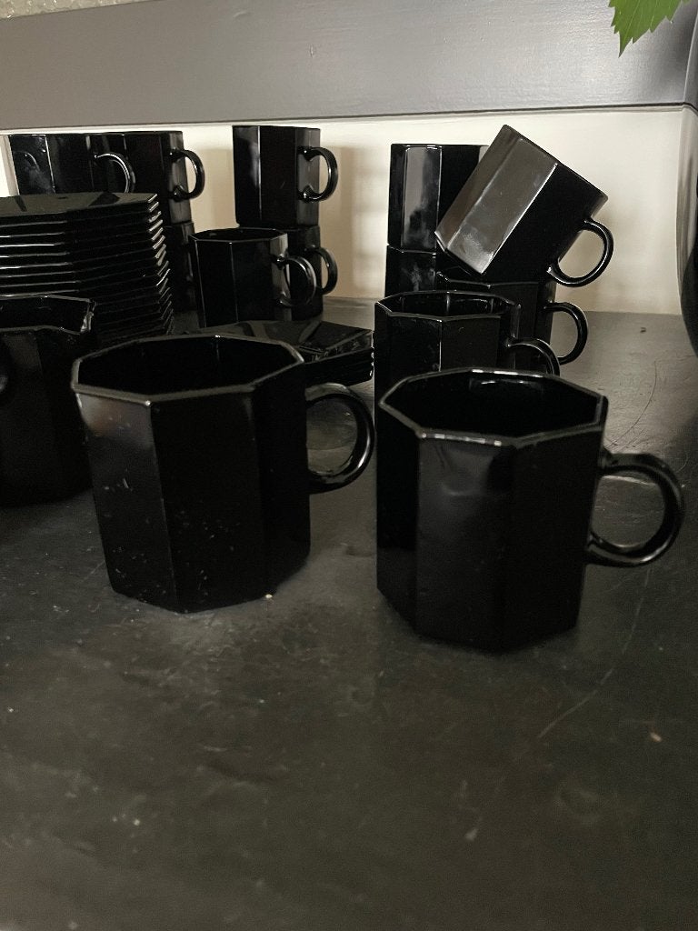 service à café noir de 22 pièces avec 1 pot à lait, Neuf, Verre, Enlèvement, Tasse(s) et/ou soucoupe(s)