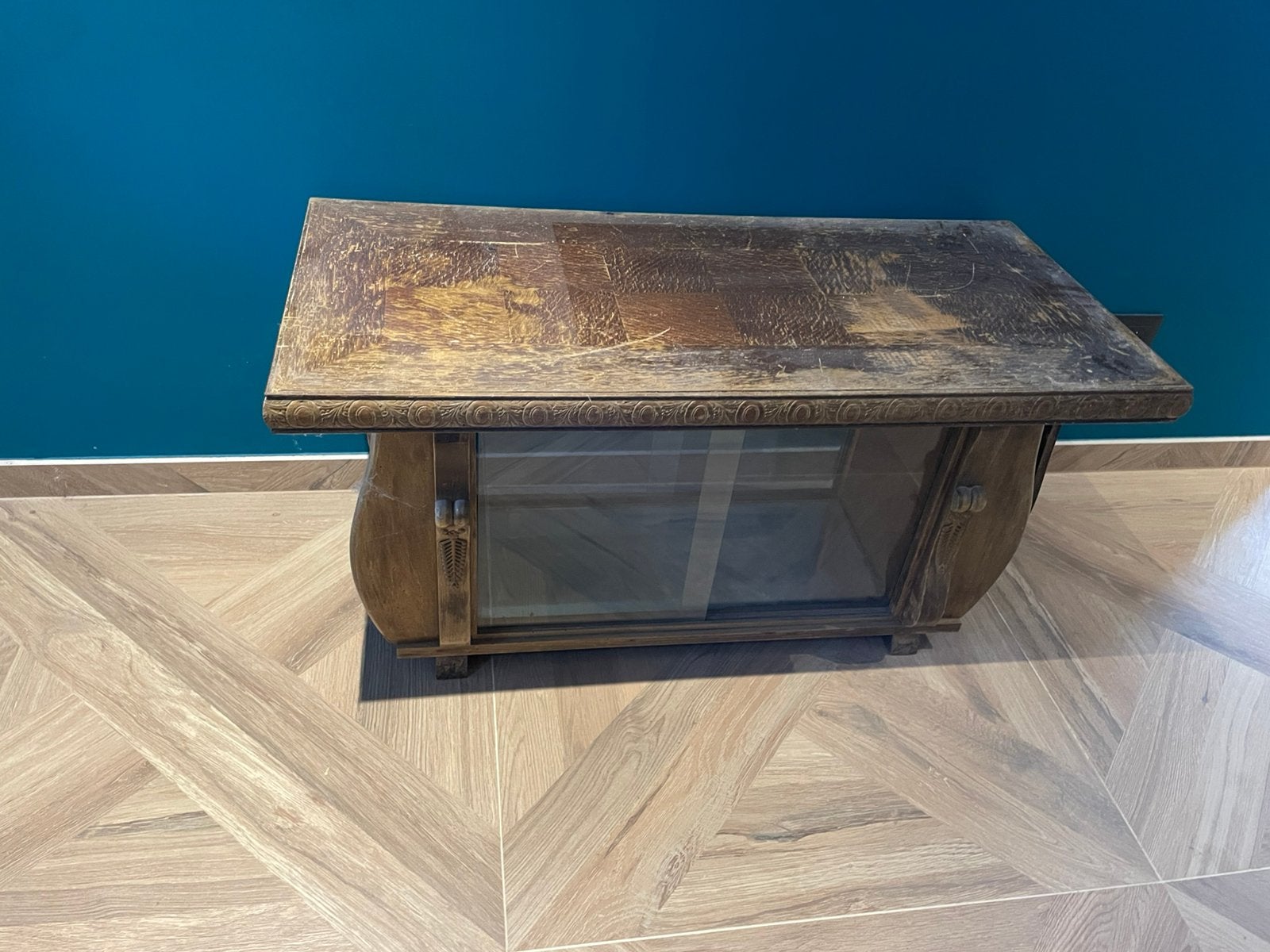 Art deco salontafel/barmeubel met glazen schuifdeuren, Ophalen